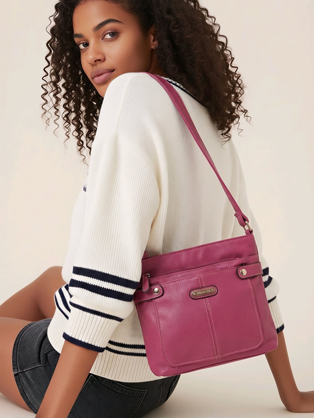 Rosetti Magenta Faux Leather Crossbody Shoulder Bag